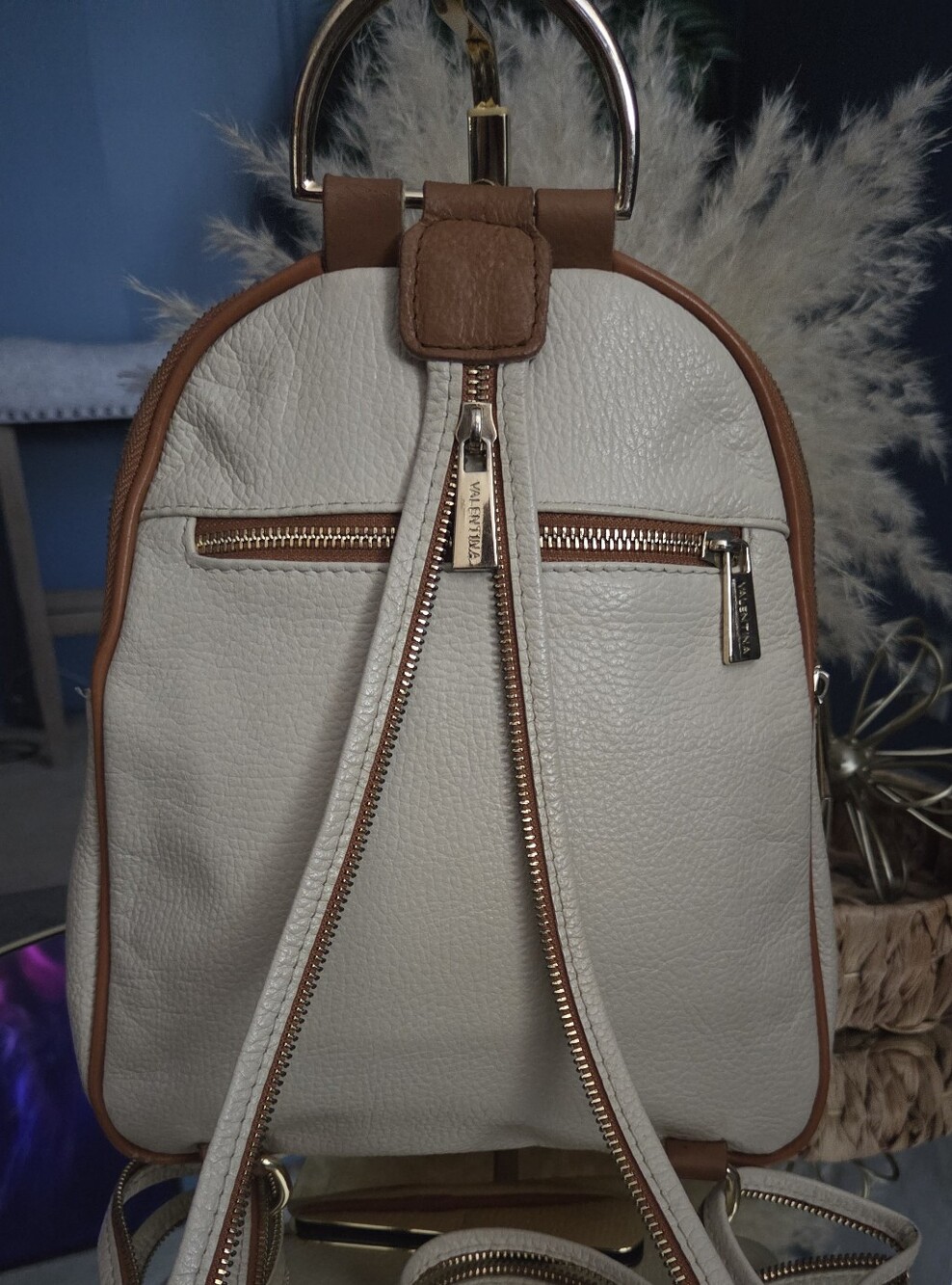 White and Brown Women's Backpack - Stylish Everyday Bag